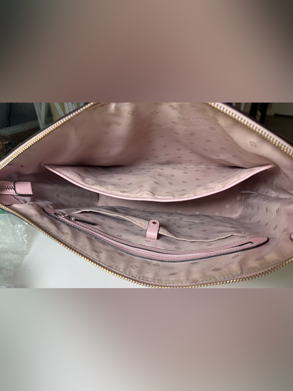kate spade Pink Saffiano Leather Tote with Front Zip Pocket - Picture 11 of 15